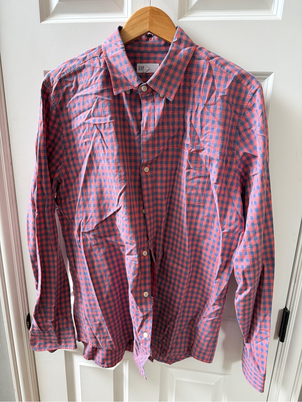 GAP Pink and Blue Check Cotton Button-Down Shirt